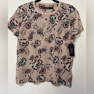Ralph Lauren Floral Print Short Sleeve Top - Pink and Black